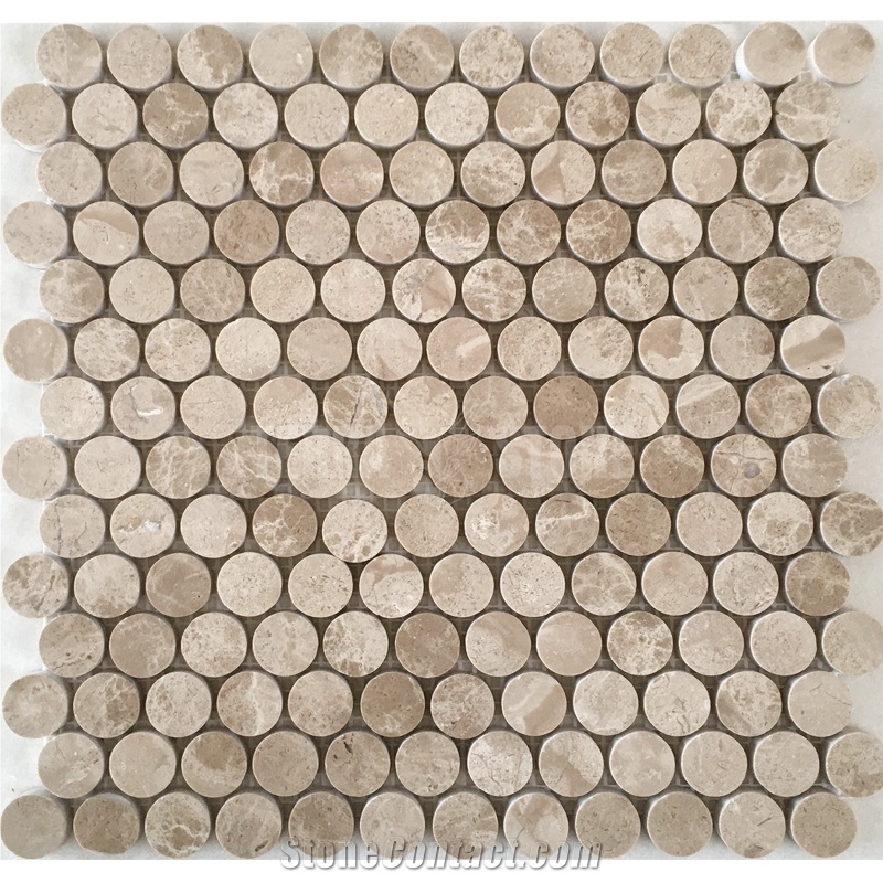 Penny Round Stone Mosaic Emperador Light Marble Floor Tile