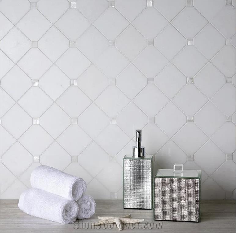 SQUARE RHOMBUS PEARL WHITE THASSOS SHELL TILE