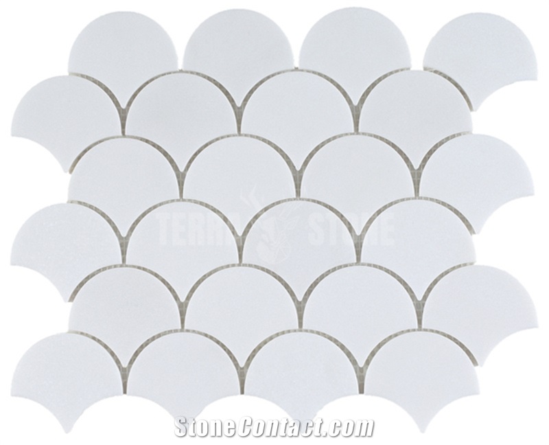 Thassos Crystal White Marble Mosaic Fish Scale Tiles