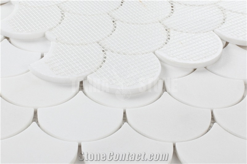 Thassos Crystal White Marble Mosaic Fish Scale Tiles