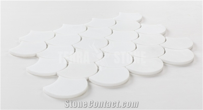 Thassos Crystal White Marble Mosaic Fish Scale Tiles