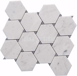 WHITE CARRARA HEXAGON Triangle MARBLE TILE