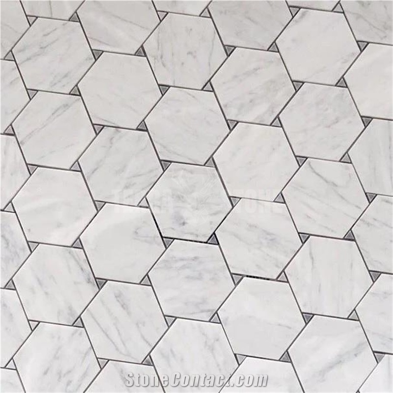 WHITE CARRARA HEXAGON Triangle MARBLE TILE