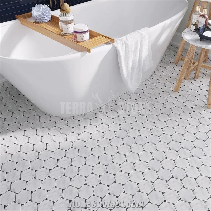 WHITE CARRARA HEXAGON Triangle MARBLE TILE