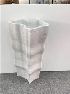 Customized White Marble Bathroom Free Standing Sink