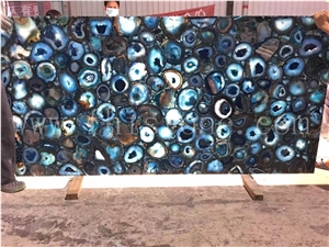 Backlit Blue Agate Stone Slab Gemstone Semiprecious Stone