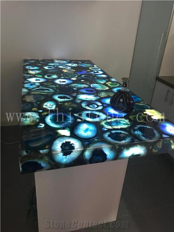 Backlit Blue Agate Stone Slab Gemstone Semiprecious Stone