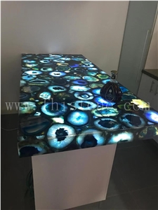 Backlit Blue Agate Stone Slab Gemstone Semiprecious Stone