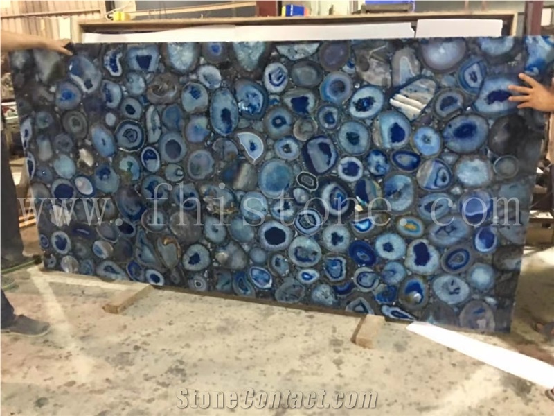 Backlit Blue Agate Stone Slab Gemstone Semiprecious Stone