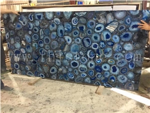 Backlit Blue Agate Stone Slab Gemstone Semiprecious Stone