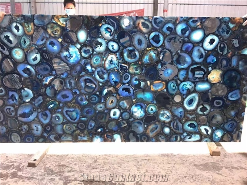 Backlit Blue Agate Stone Slab Gemstone Semiprecious Stone