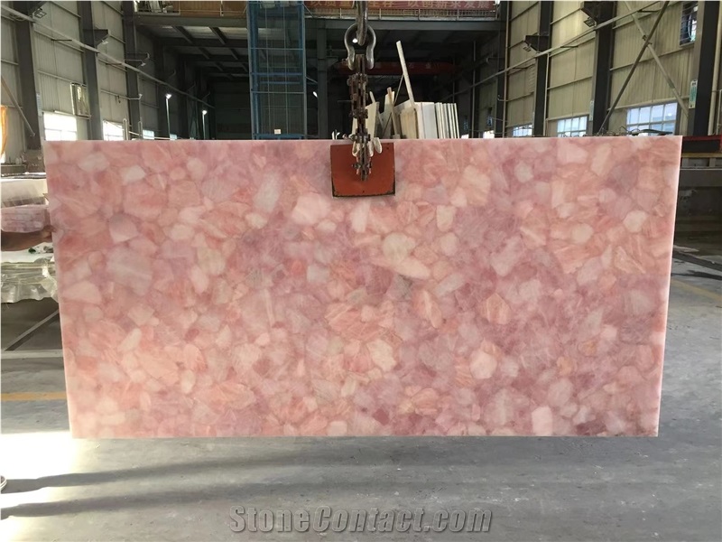 Backlit Pink Crystal Gemstone Slab Semiprecious Stone Slab