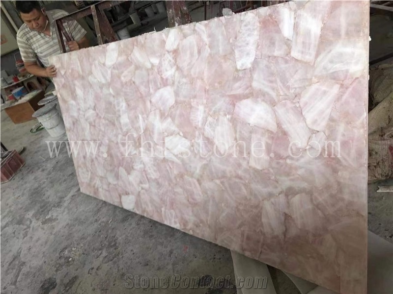 Backlit Pink Crystal Gemstone Slab Semiprecious Stone Slab