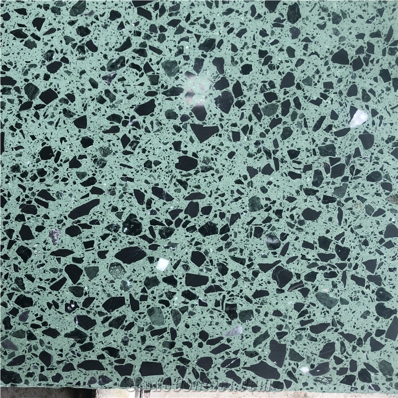 Green Terrazzo With Black Marble Chips