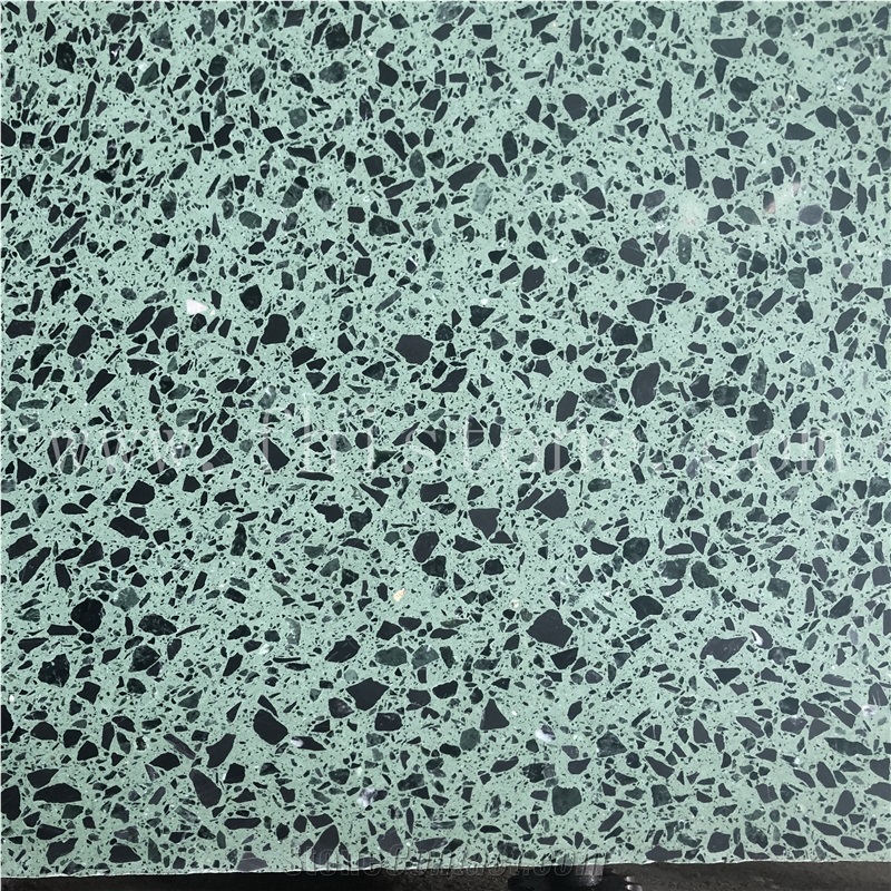 Green Terrazzo With Black Marble Chips