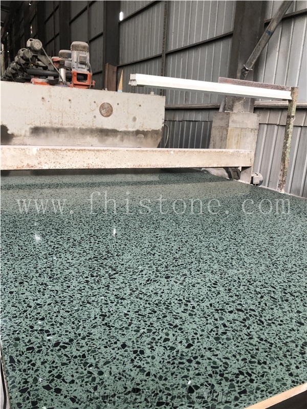 Green Terrazzo With Black Marble Chips