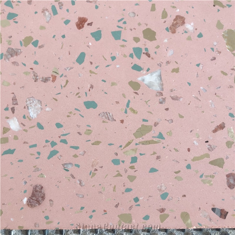 Pink Terrazzo With Multicolor Marble Chips Green&Brown