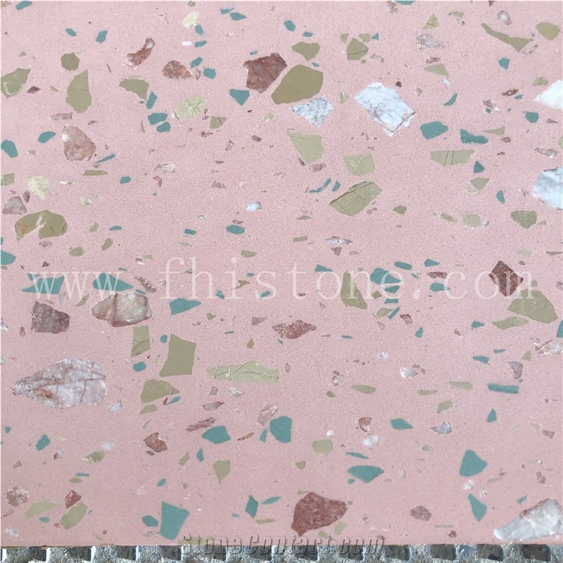 Pink Terrazzo With Multicolor Marble Chips Green&Brown