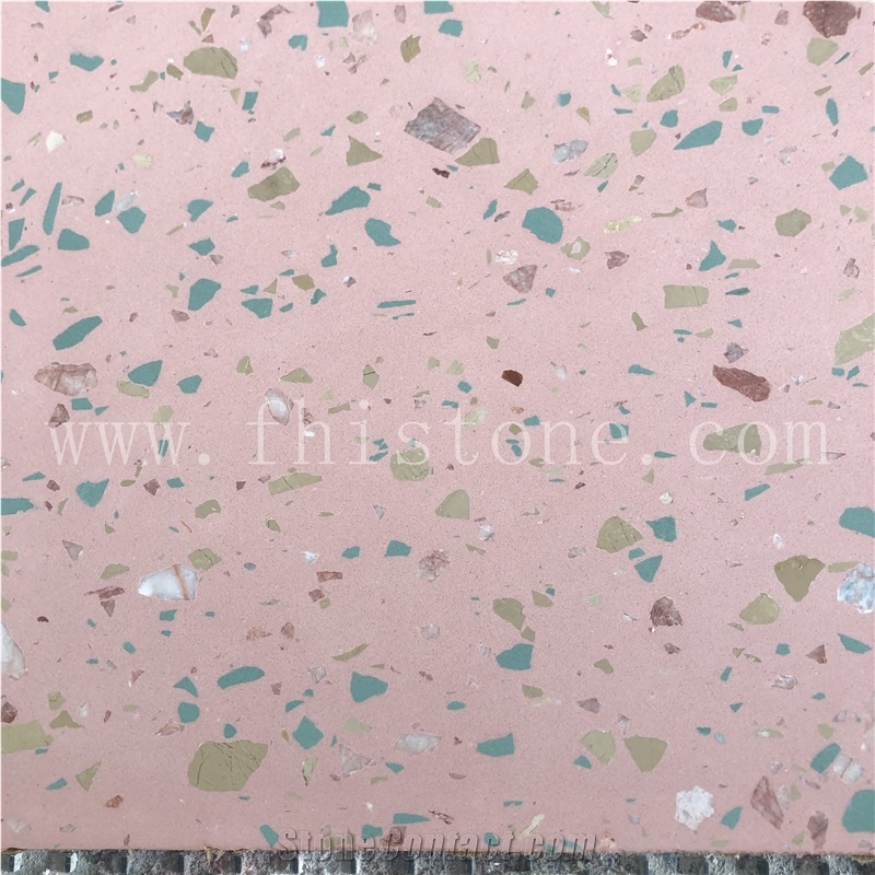 Pink Terrazzo With Multicolor Marble Chips Green&Brown