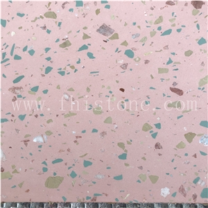 Pink Terrazzo With Multicolor Marble Chips Green&Brown
