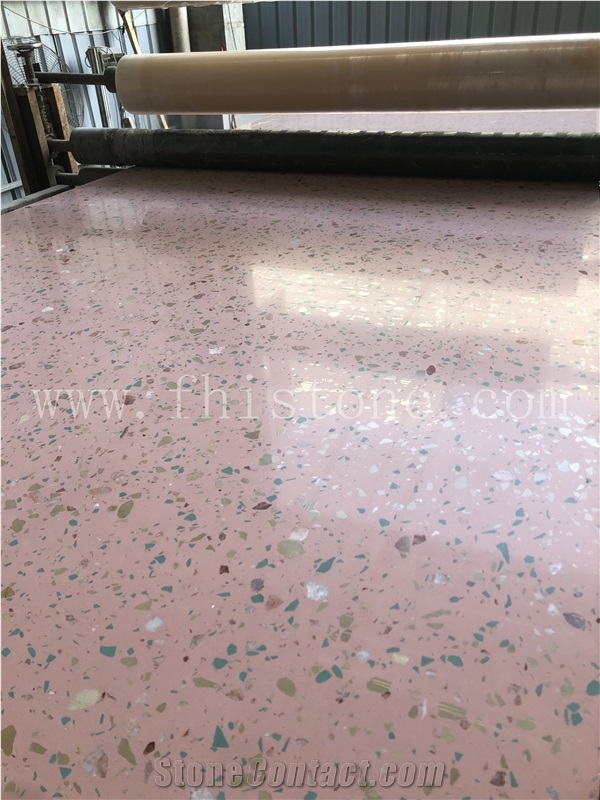 Pink Terrazzo With Multicolor Marble Chips Green&Brown