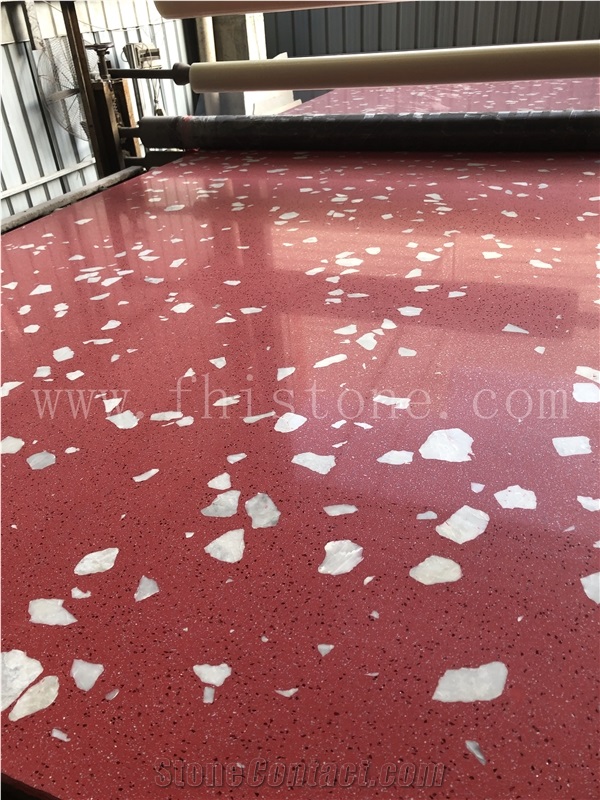 Red Terrazzo With White Marble Chips