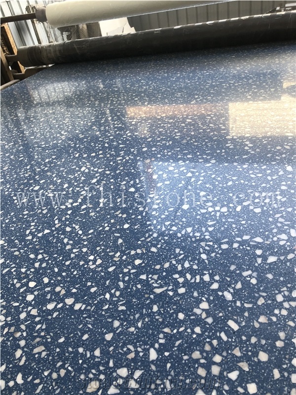 Sky Blue Terrazzo With White Marble Chips Blue Terrazzo Slab