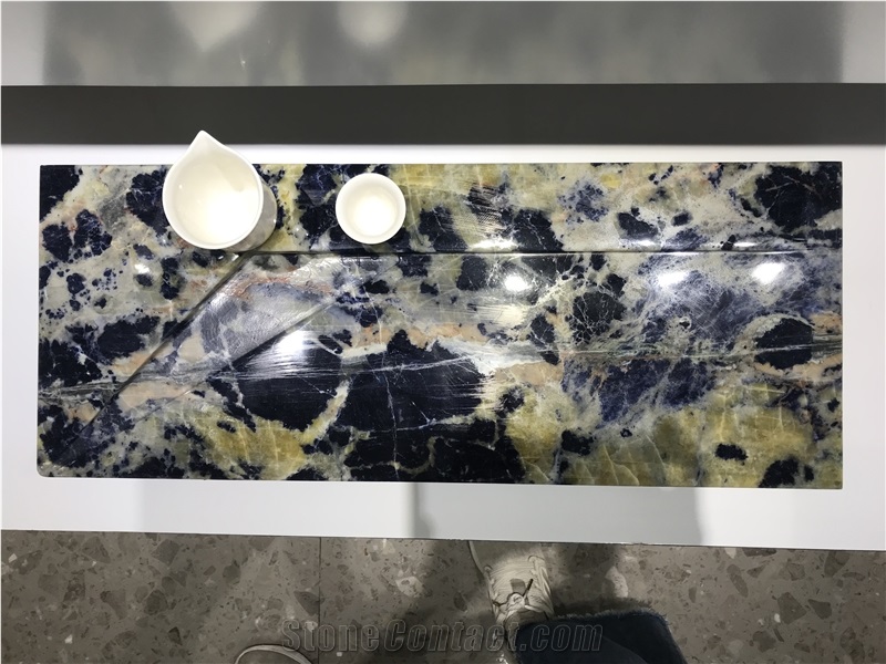 Blue Sodalite Stone Tea Tray Handmade Carved Large Tea Table Stone Gift