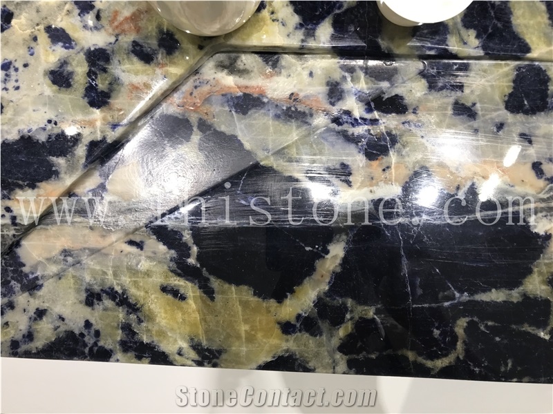 Blue Sodalite Stone Tea Tray Handmade Carved Large Tea Table Stone Gift