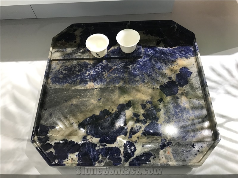 Sodalit Blue Stone Tea Tray Handmade Carved Stone Gift