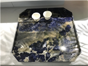 Sodalit Blue Stone Tea Tray Handmade Carved Stone Gift