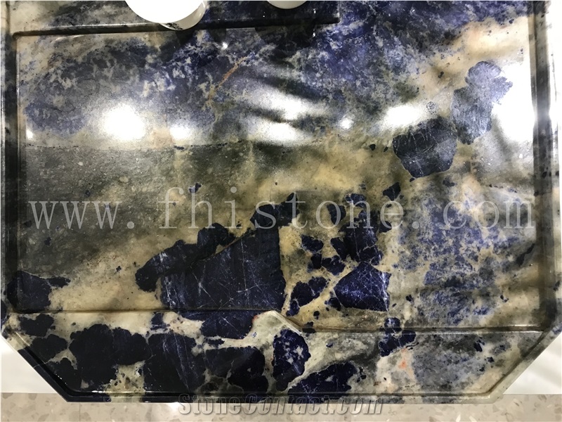 Sodalit Blue Stone Tea Tray Handmade Carved Stone Gift