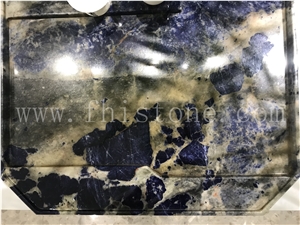 Sodalit Blue Stone Tea Tray Handmade Carved Stone Gift