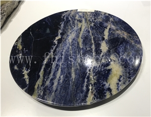 Sodalite Blue Granite Round Tea Tray Handcrafts Stoneworks