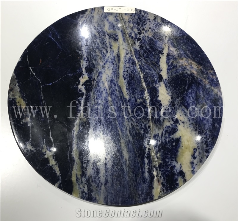 Sodalite Blue Granite Round Tea Tray Handcrafts Stoneworks