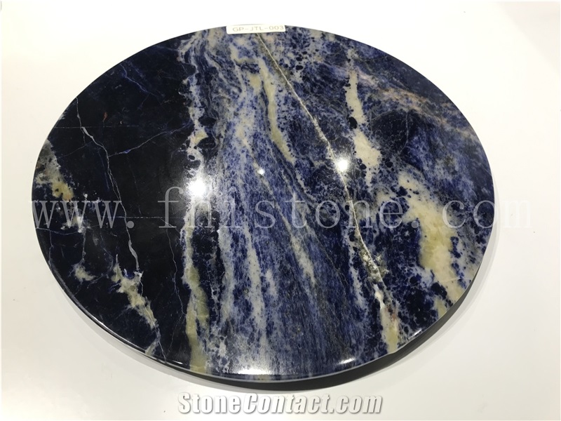 Sodalite Blue Granite Round Tea Tray Handcrafts Stoneworks