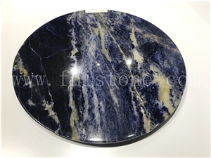 Sodalite Blue Granite Round Tea Tray Handcrafts Stoneworks