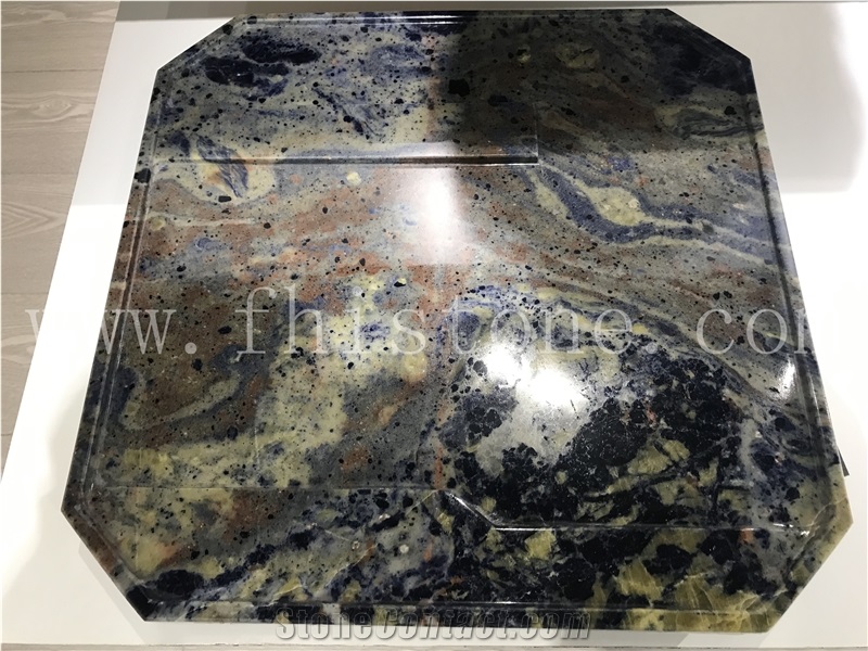 Sodalite Blue Granite Tea Tray Tea Table Hand Carved Gift