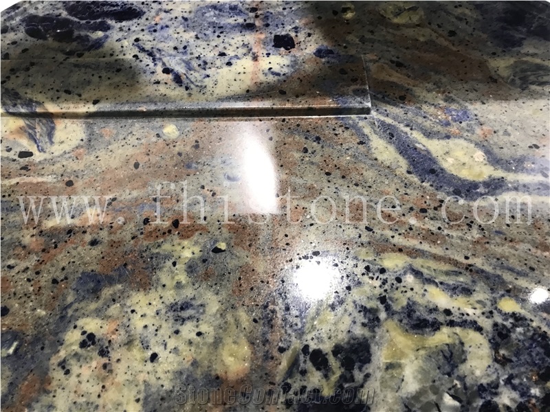 Sodalite Blue Granite Tea Tray Tea Table Hand Carved Gift