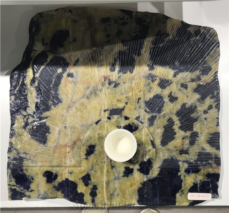 Sodalite Blue Granite Tea Tray Tea Table Lotus Blossom