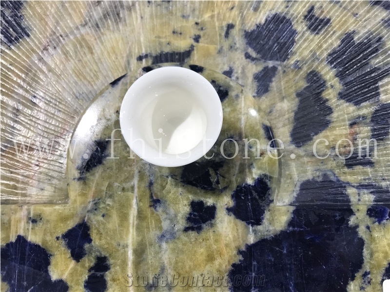 Sodalite Blue Granite Tea Tray Tea Table Lotus Blossom
