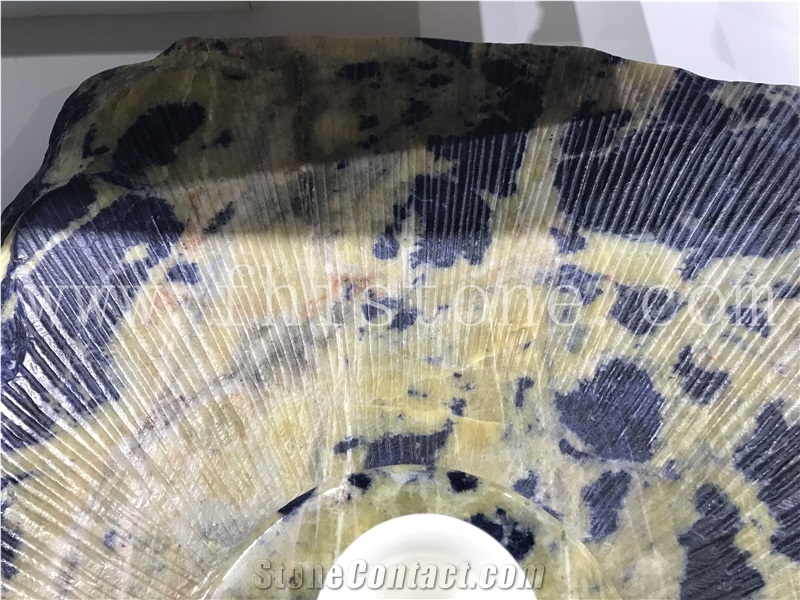 Sodalite Blue Granite Tea Tray Tea Table Lotus Blossom