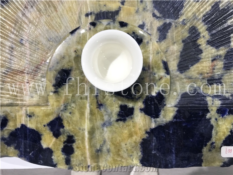 Sodalite Blue Granite Tea Tray Tea Table Lotus Blossom
