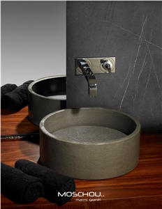 Grey Grafite Marble Round  Wash Basin And Backsplash