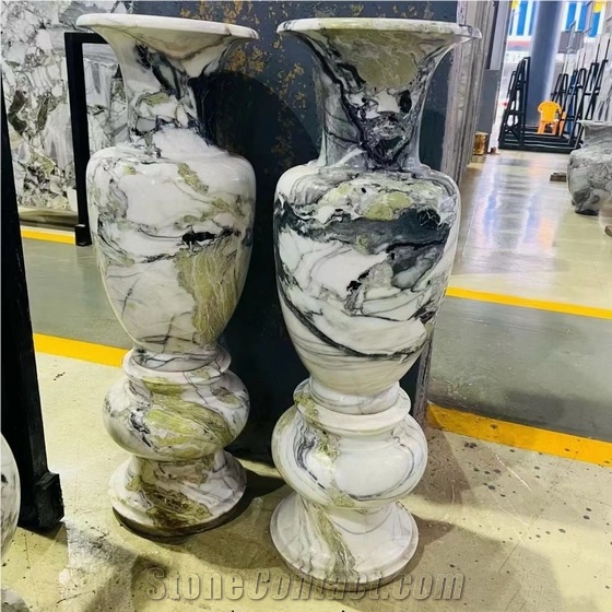 White Beauty Marble Cold Ice Jade Green Stone Flower Vases