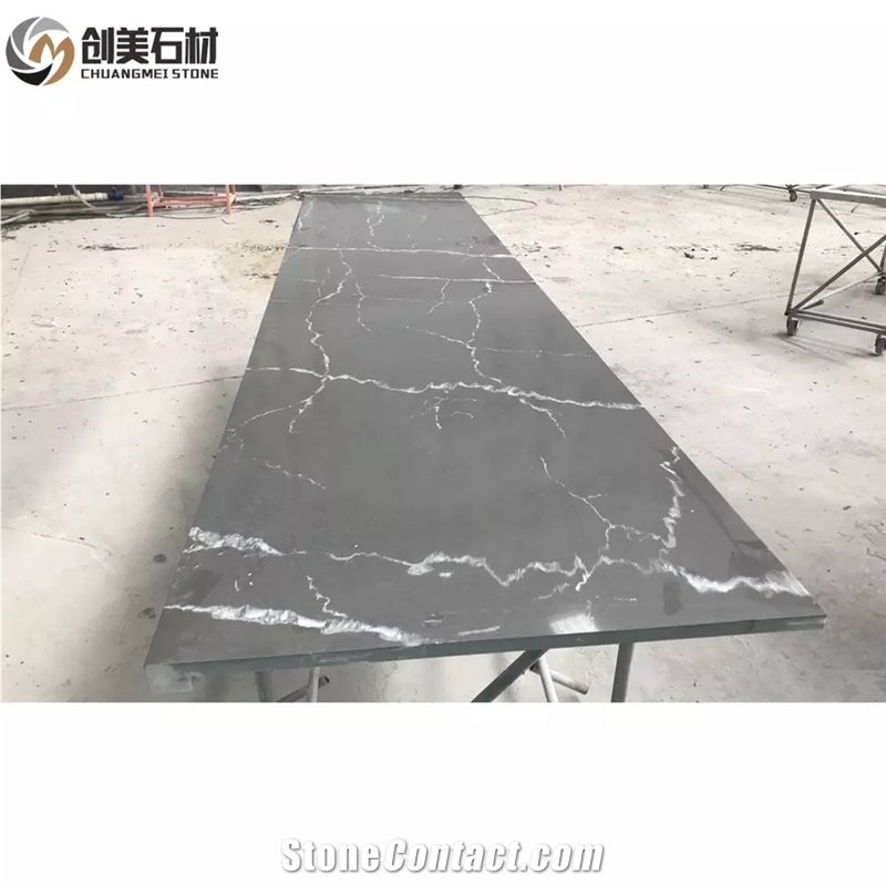 Artificial White Veins Grey Quartz Slabs