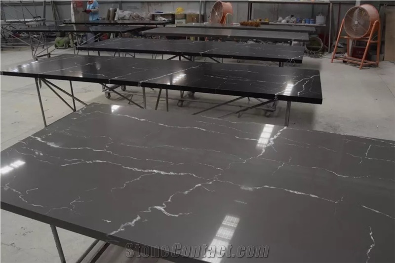 Artificial White Veins Grey Quartz Slabs