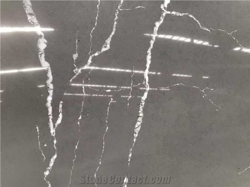 Artificial White Veins Grey Quartz Slabs