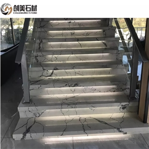 Yunfu Factory Artificial Calacatta White Quartz Stairs