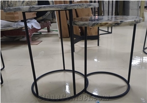 Exotic Da Vinci Marble Round Marble Top Iron Coffee Table